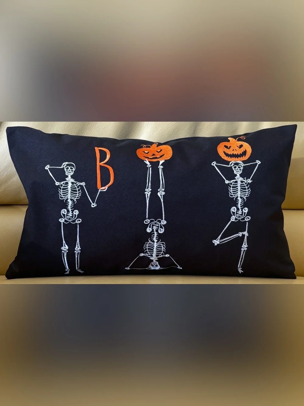 12x20 Halloween Embroidered Yoga Skeletons Jack O' Lanterns Pillow Cover New